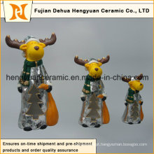 Novo Siliver Cerâmica Deer Statue, Christmas Reindeer Statue LED Decor